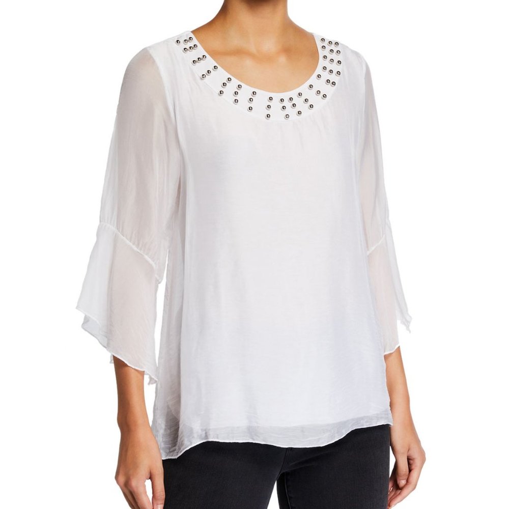 Moda Seta Studded Trim Blouse. New With Tickets. Size Large